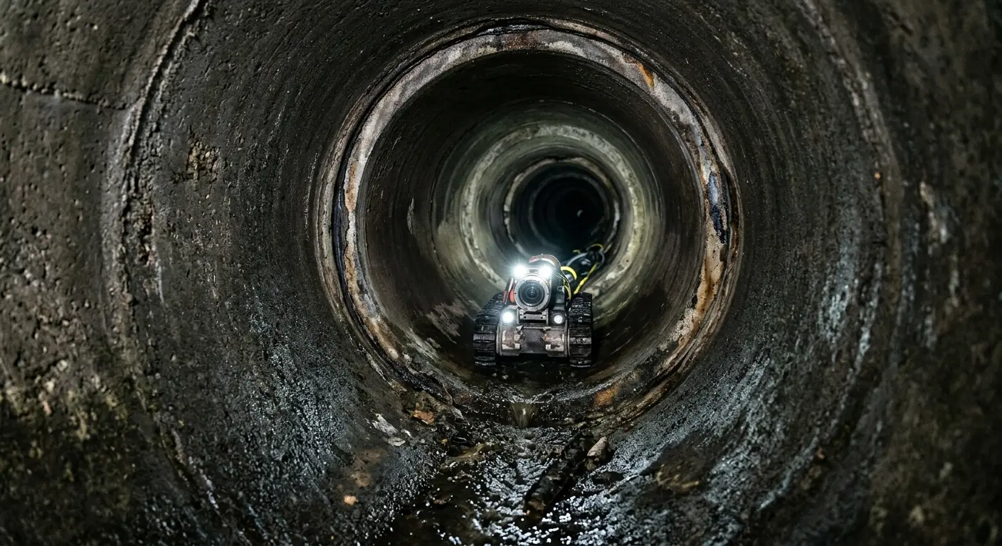 Robotic sewer camera inspecting pipe interior for Drain Snake Service in Leominster