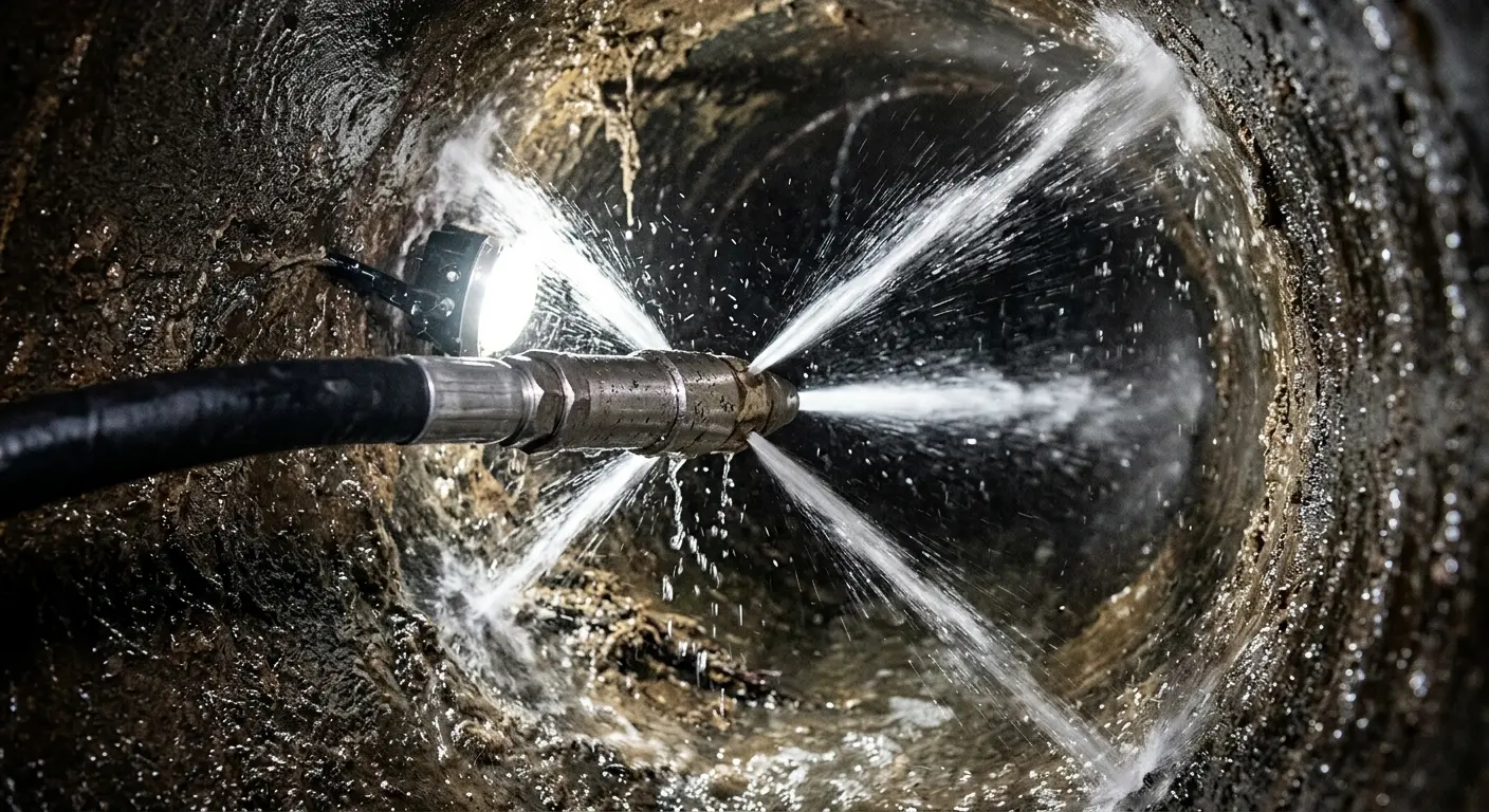 High-pressure hydro jetting nozzle cleaning sewer pipe for Storm Drain Cleaning in Leominster